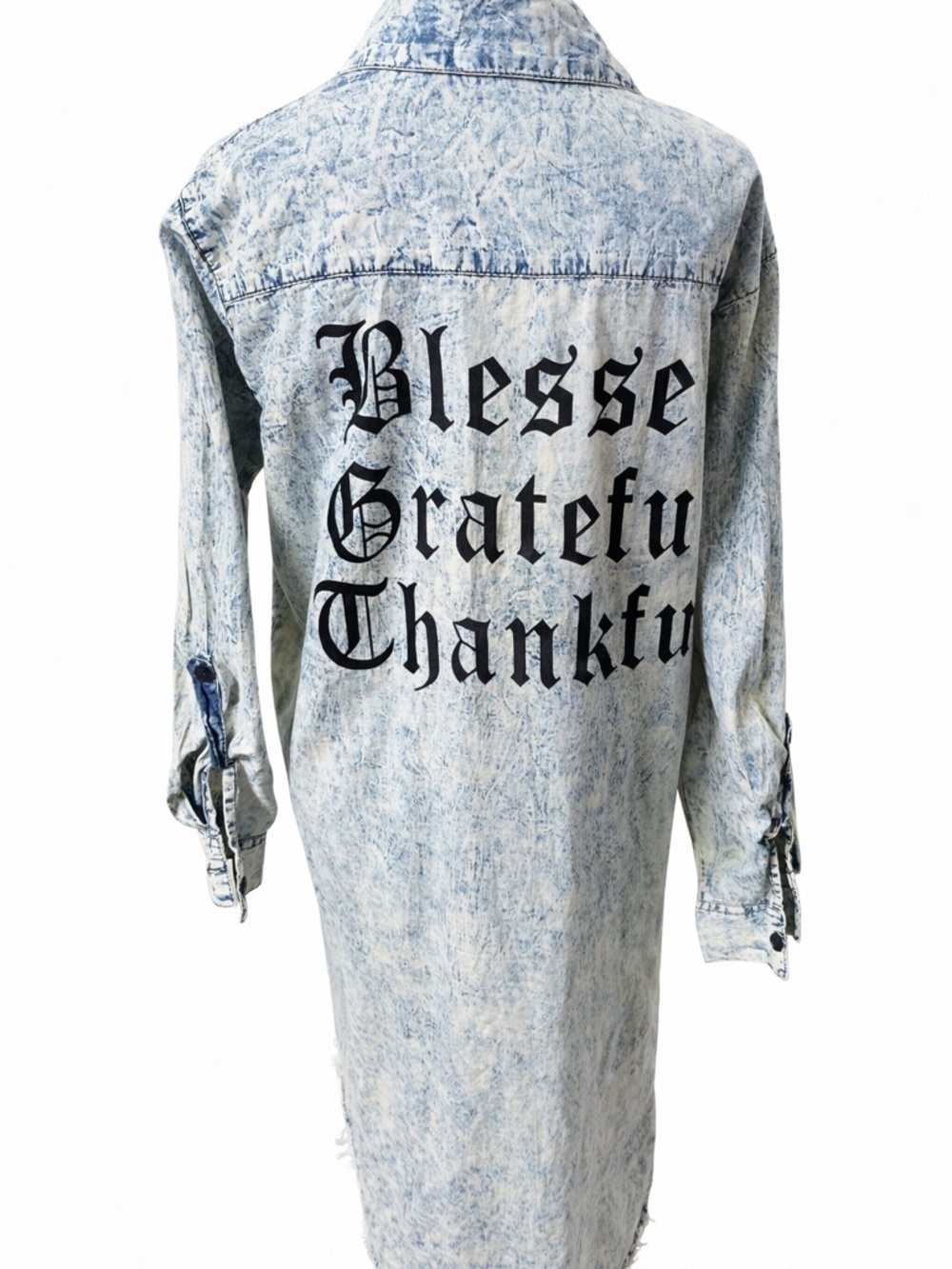 Thrill Jeans Acid Wash Denim Shirt Dress Blessed Grateful Thankful 3X